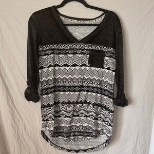 Roxy Black and White Geometric Long Sleeve Top